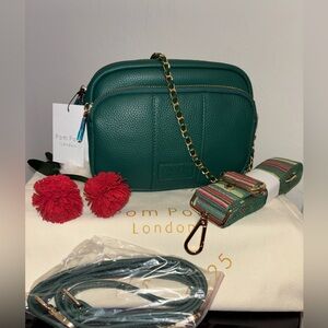 Pom Pom London Madeira green Original Crossbody bag purse strap bundle NWT bonus